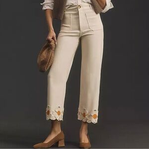 Maeve by Anthropologie The Colette Denim Cropped Wide-Leg Jeans Cream Daisy, 20W